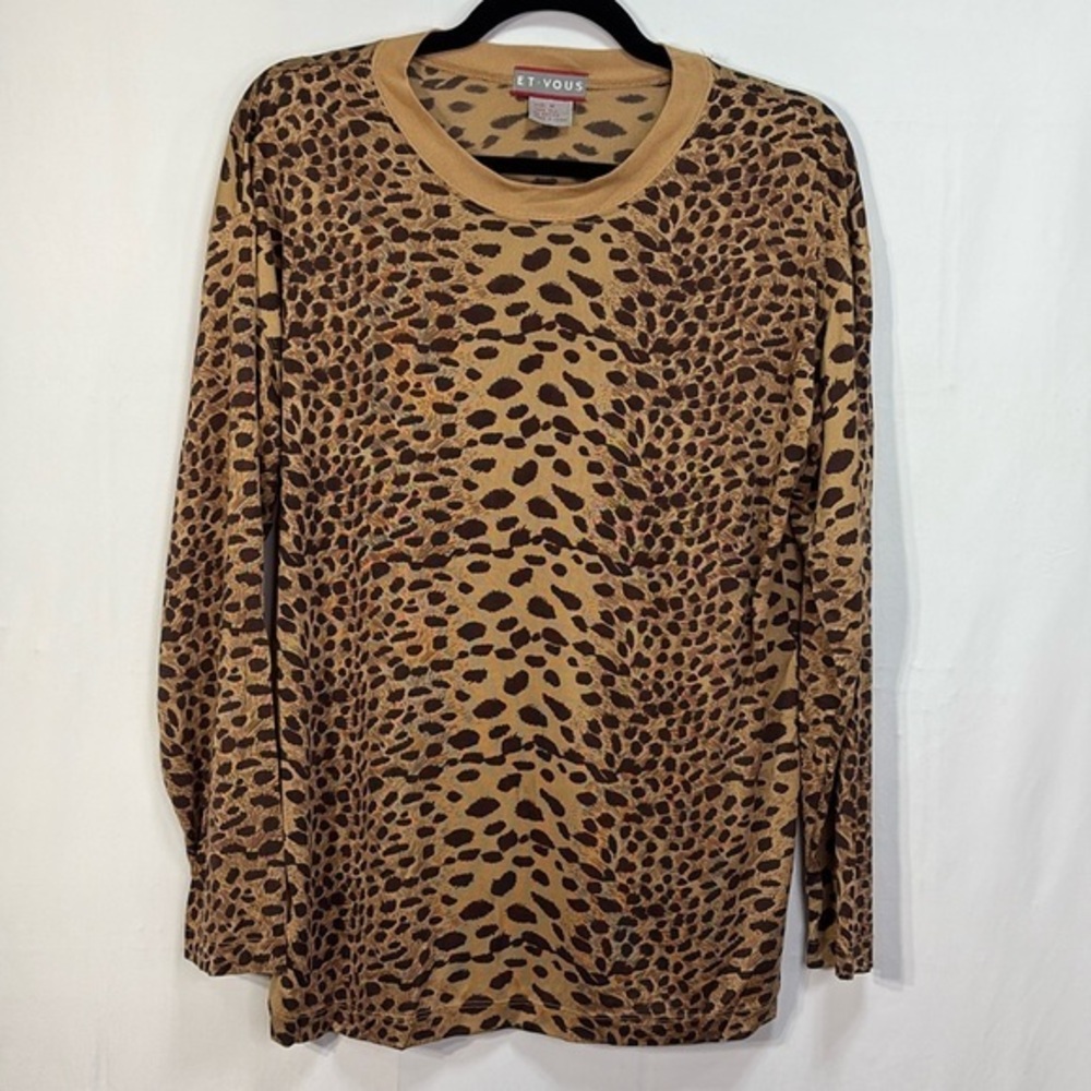 🪶 Et Vous silk knit jersey, long sleeve leopard print round neck T-shirt